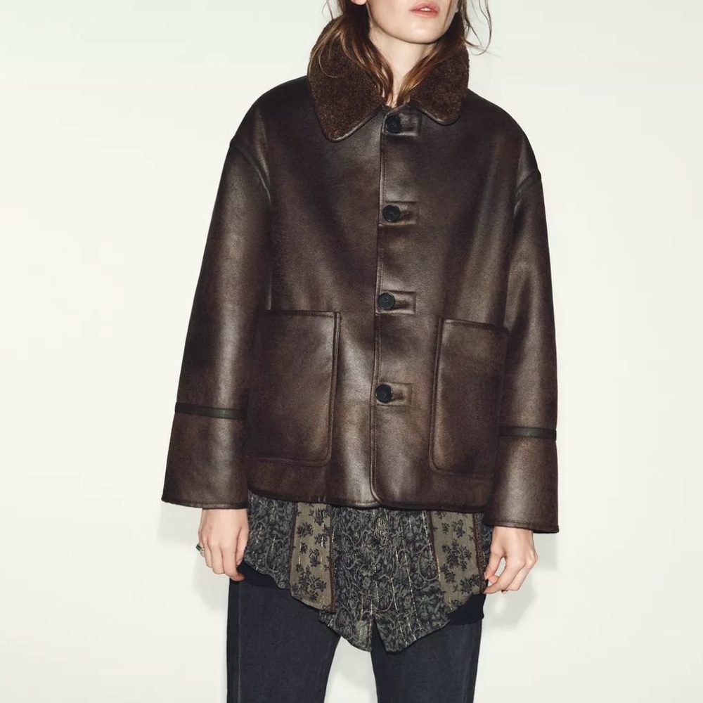 Zara Reversible Double Faced Sherpa Jacket - Picture 4 of 13